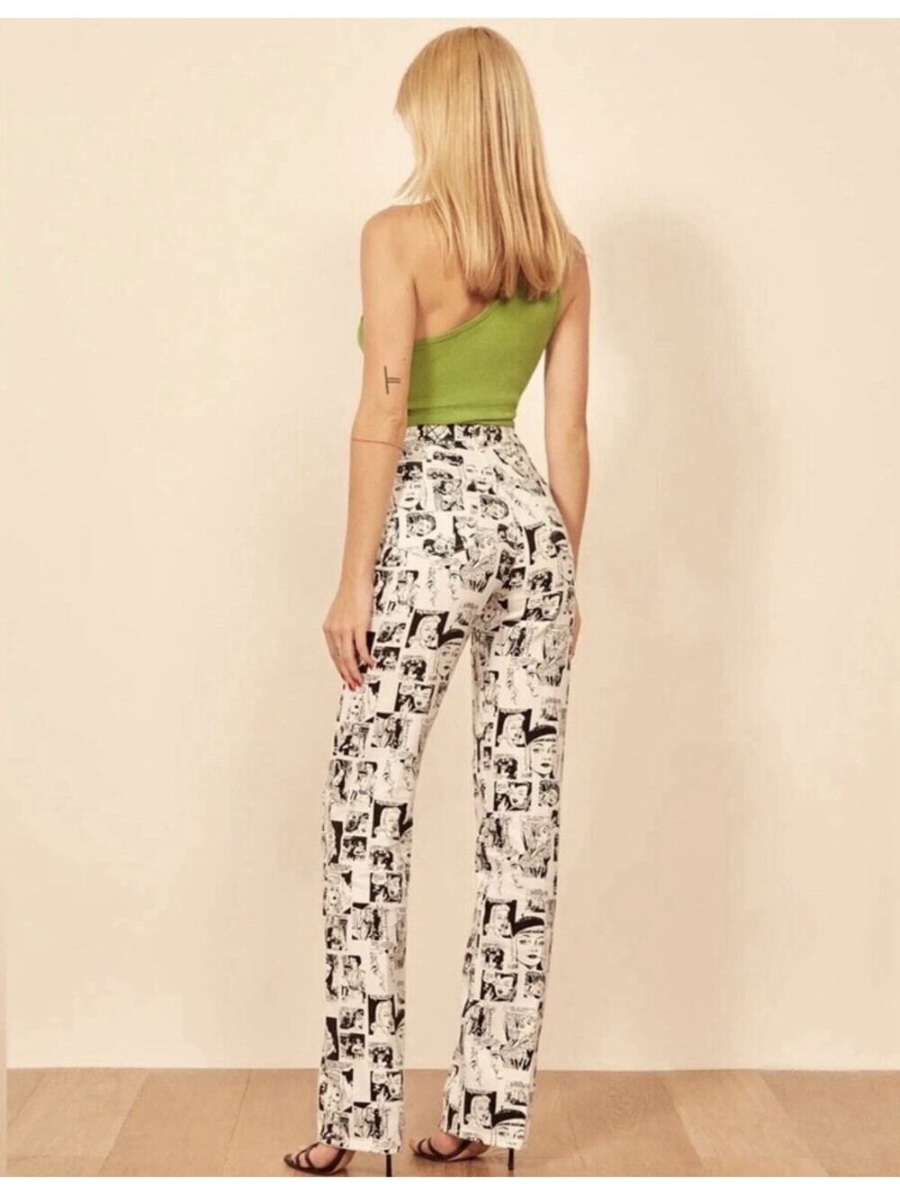 Reformation Newsprint High Rise Straight Leg jeans Newsprint Cream/ Black Sz 25 - Picture 2 of 13